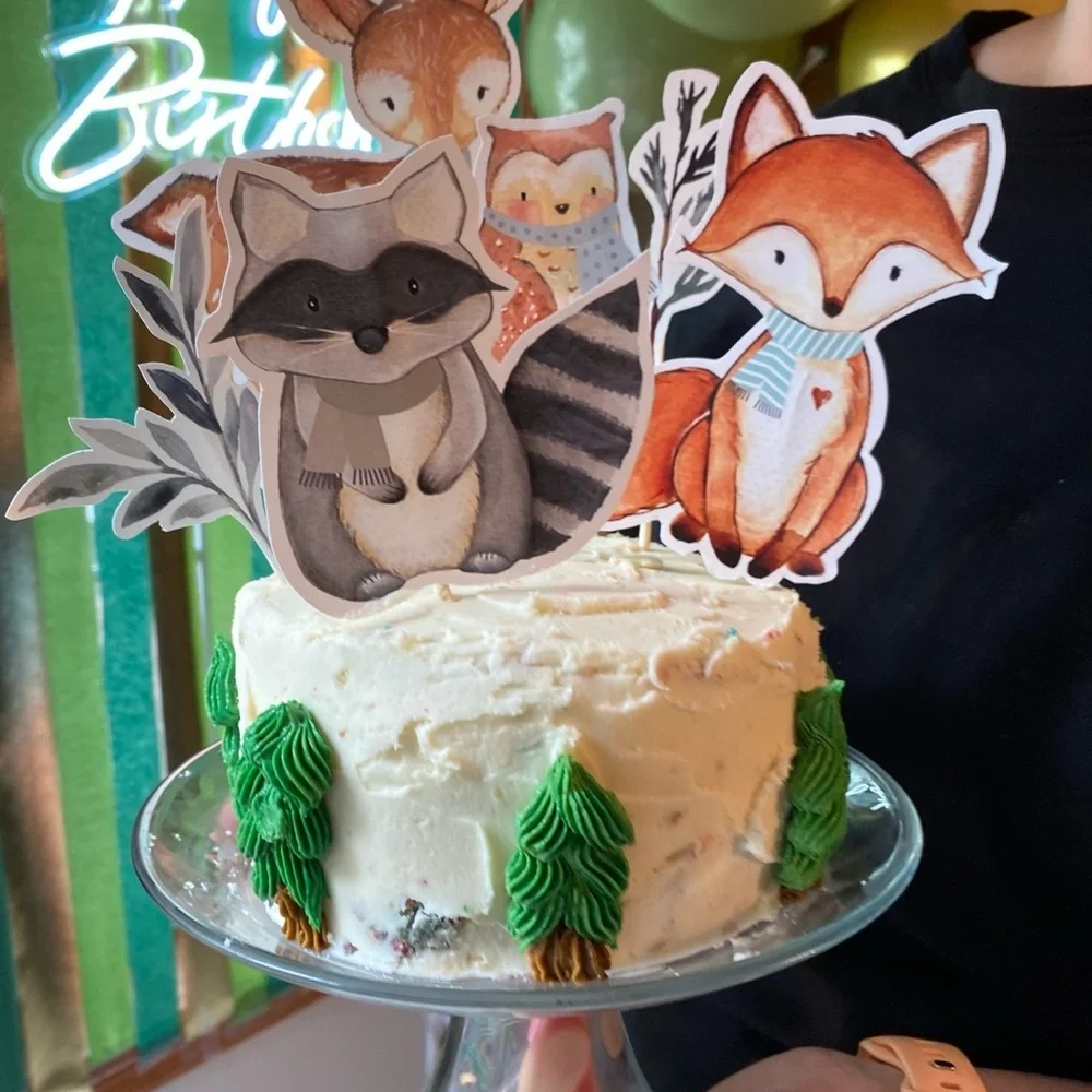 Woodland Animal Forest Animal Greenery Birthday Theme Cake Topper Decor